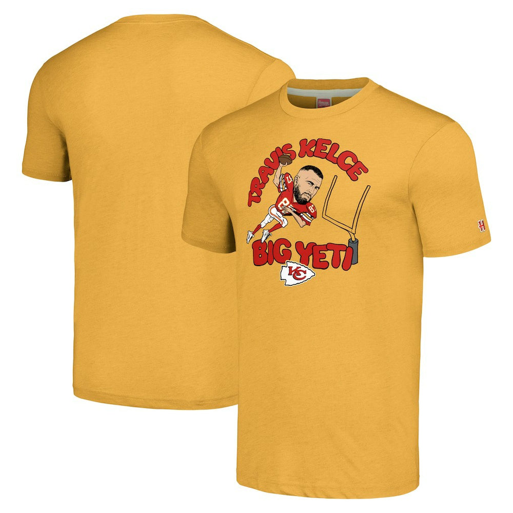 Travis Kelce Kansas City Chiefs Homage Unisex Caricature Player Tri-Blend T-Shirt Gold