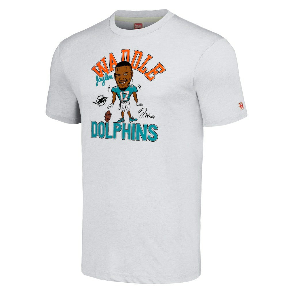 Jaylen Waddle Miami Dolphins Homage Unisex Caricature Player Tri-Blend T-Shirt Anthracite