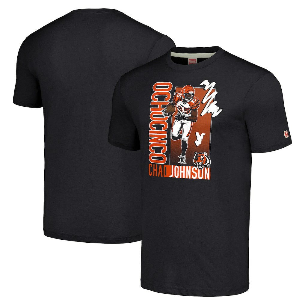 Chad Johnson Cincinnati Bengals Homage Unisex Caricature Retired Player Tri-Blend T-Shirt Charcoal