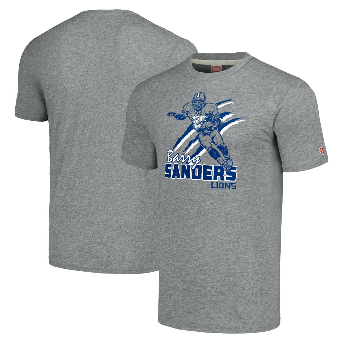 Barry Sanders Detroit Lions Homage Unisex Caricature Retired Player Tri-Blend T-Shirt Gray