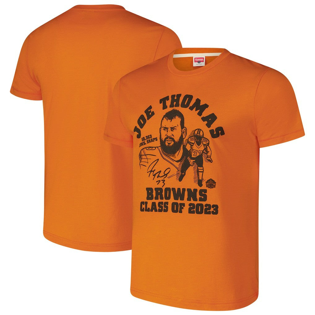 Joe Thomas Cleveland Browns Homage Unisex Caricature Retired Player Tri-Blend T-Shirt Orange