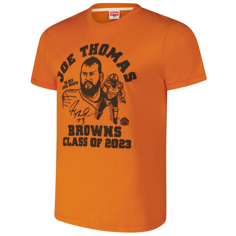 Joe Thomas Cleveland Browns Homage Unisex Caricature Retired Player Tri-Blend T-Shirt Orange