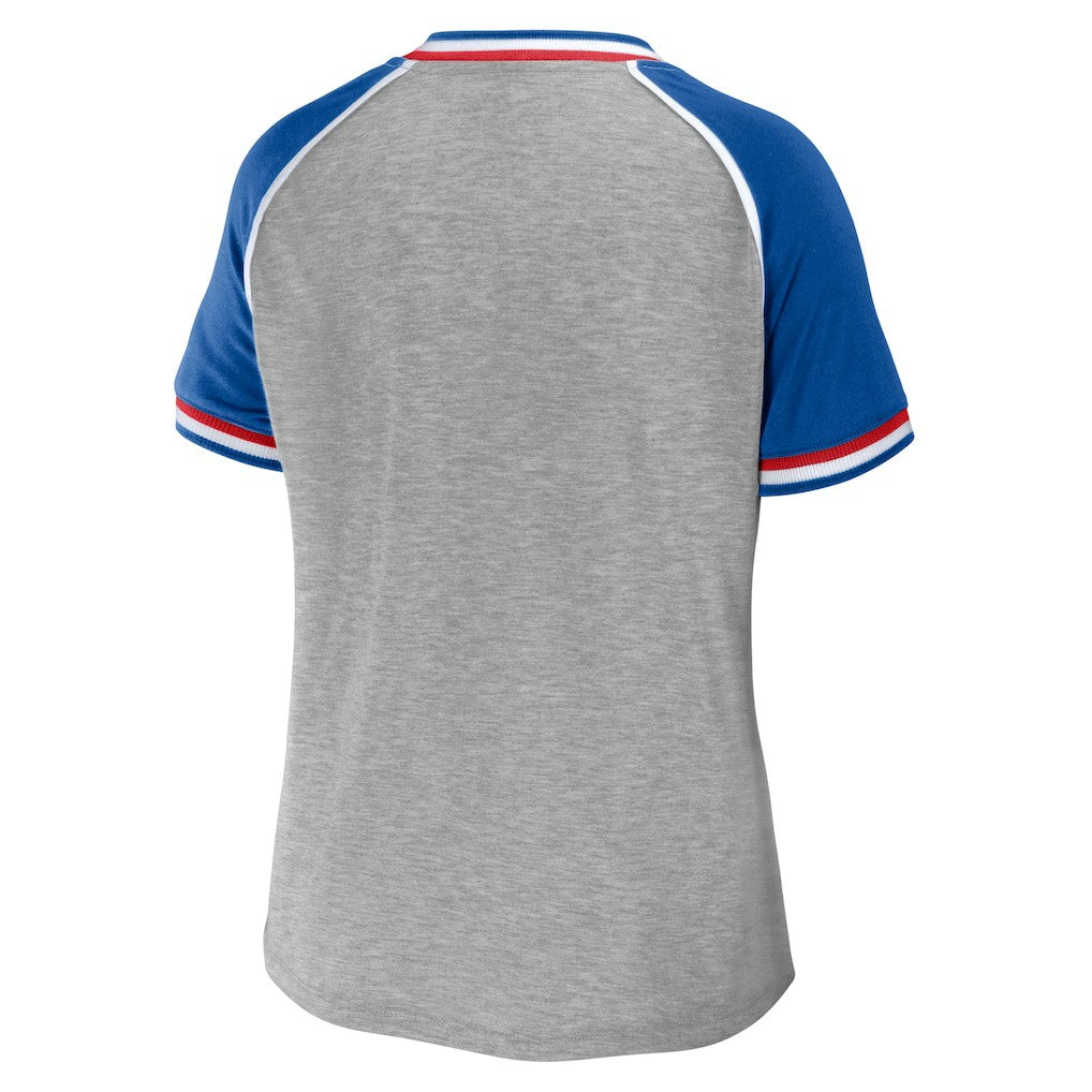 Buffalo Bills WEAR by Erin Andrews Women's Cropped Raglan Throwback V-Neck T-Shirt Heather Gray