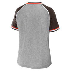 Cleveland Browns WEAR by Erin Andrews Women's Cropped Raglan Throwback V-Neck T-Shirt Heather Gray