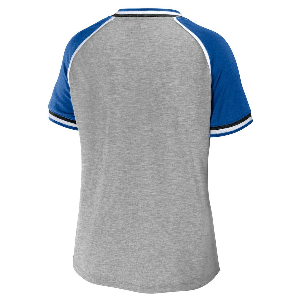 Indianapolis Colts WEAR by Erin Andrews Women's Cropped Raglan Throwback V-Neck T-Shirt Heather Gray