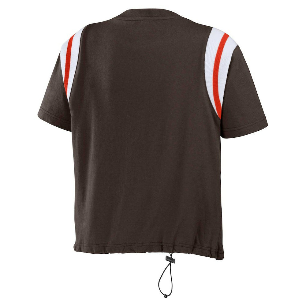 Cleveland Browns WEAR by Erin Andrews Women's Cinched Colorblock T-Shirt Brown
