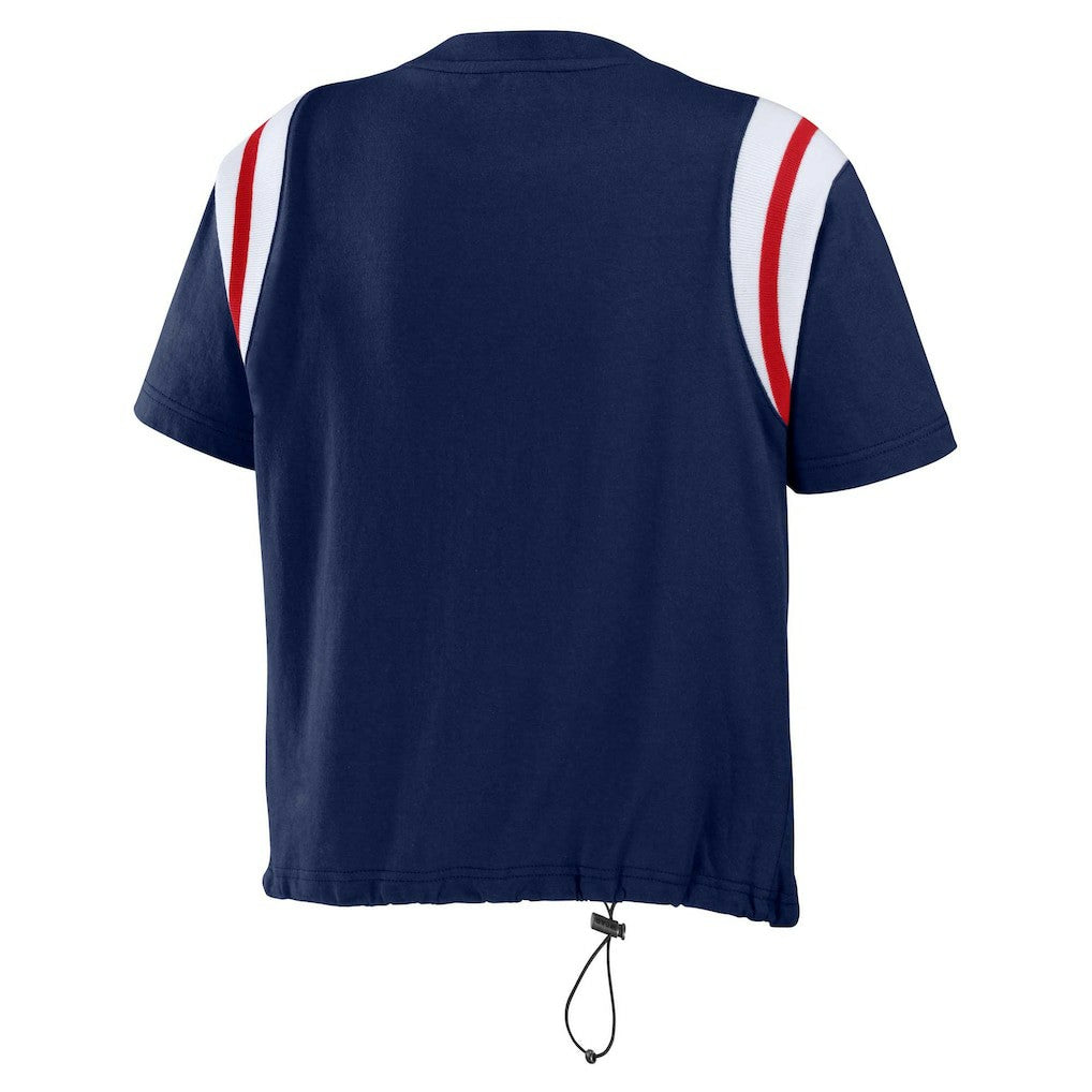 New England Patriots WEAR by Erin Andrews Women's Cinched Colorblock T-Shirt Navy