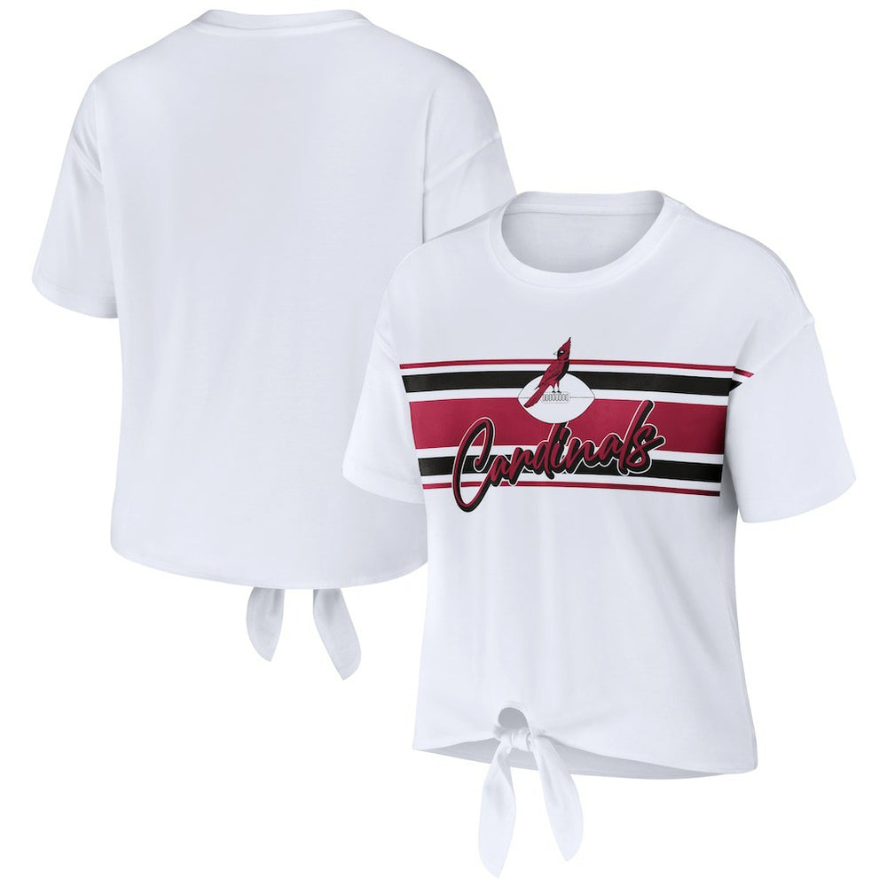 Arizona Cardinals WEAR by Erin Andrews Women's Front Tie Retro T-Shirt White