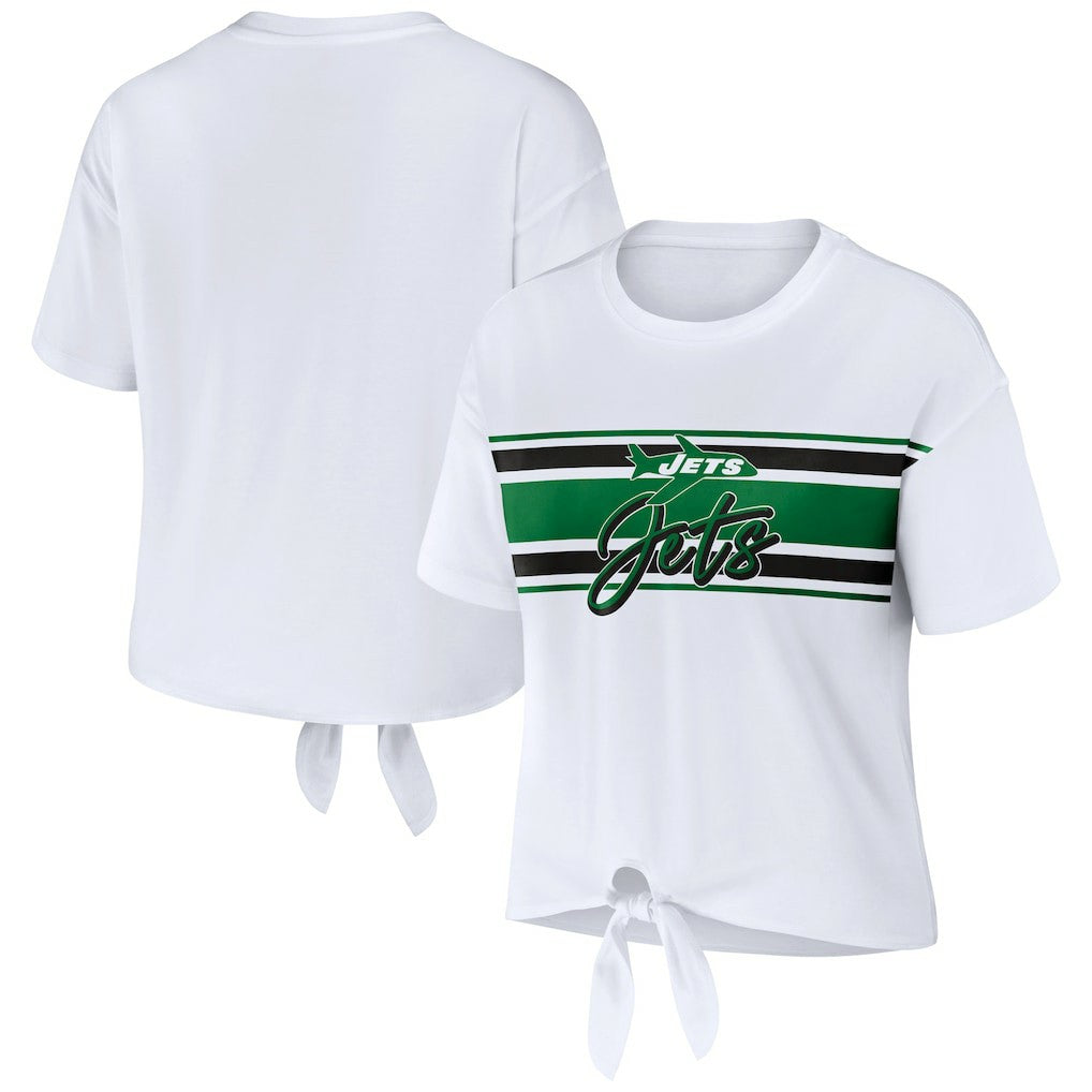 New York Jets WEAR by Erin Andrews Women's Front Tie Retro T-Shirt White