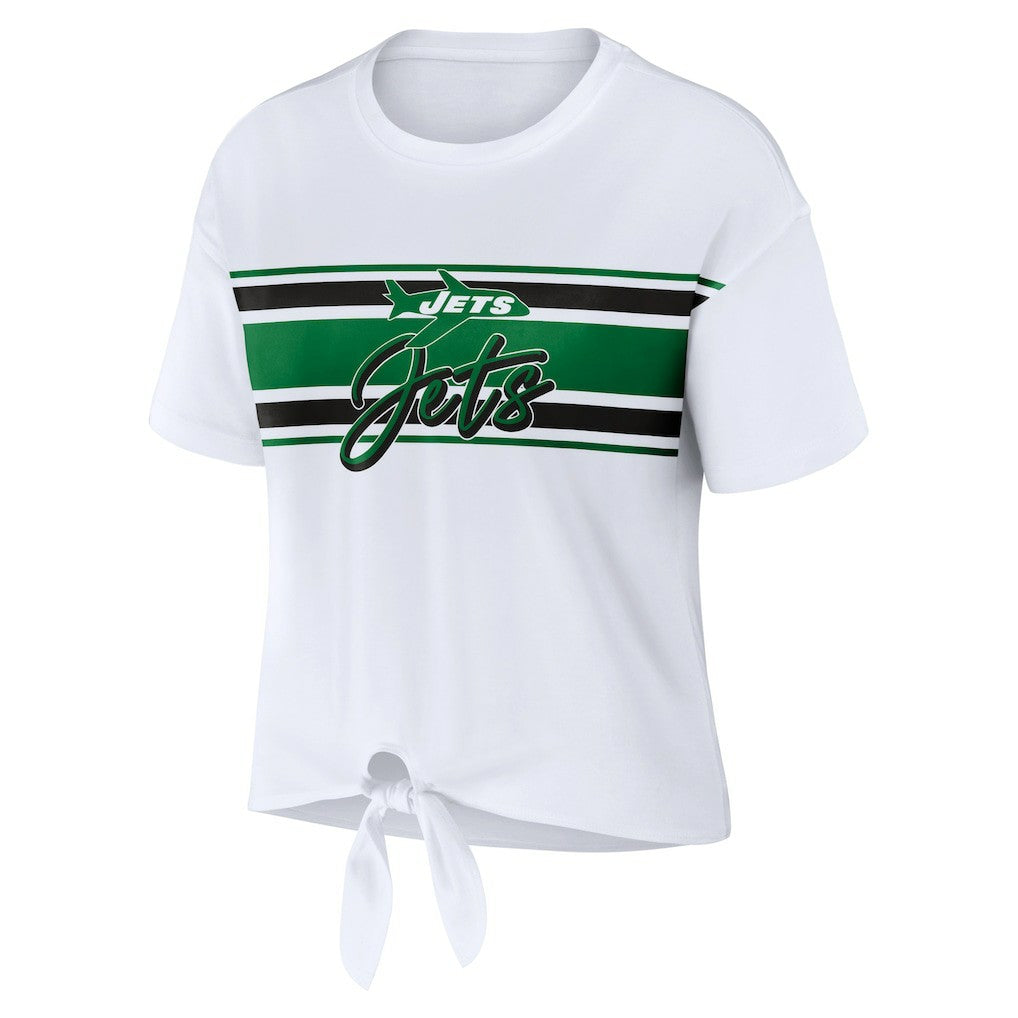 New York Jets WEAR by Erin Andrews Women's Front Tie Retro T-Shirt White