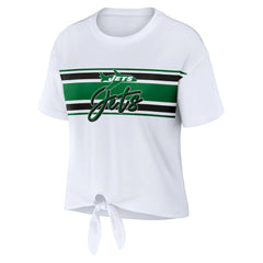 New York Jets WEAR by Erin Andrews Women's Front Tie Retro T-Shirt White