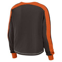 Cleveland Browns WEAR by Erin Andrews Women's Color Block Modest Crop Long Sleeve T-Shirt Brown/Orange