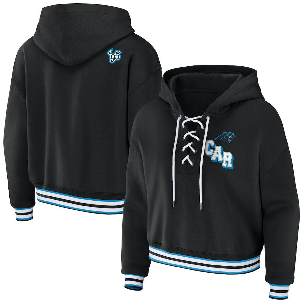 Carolina Panthers WEAR by Erin Andrews Women's Lace-Up Pullover Hoodie Black