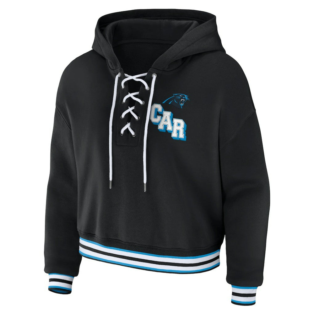 Carolina Panthers WEAR by Erin Andrews Women's Lace-Up Pullover Hoodie Black