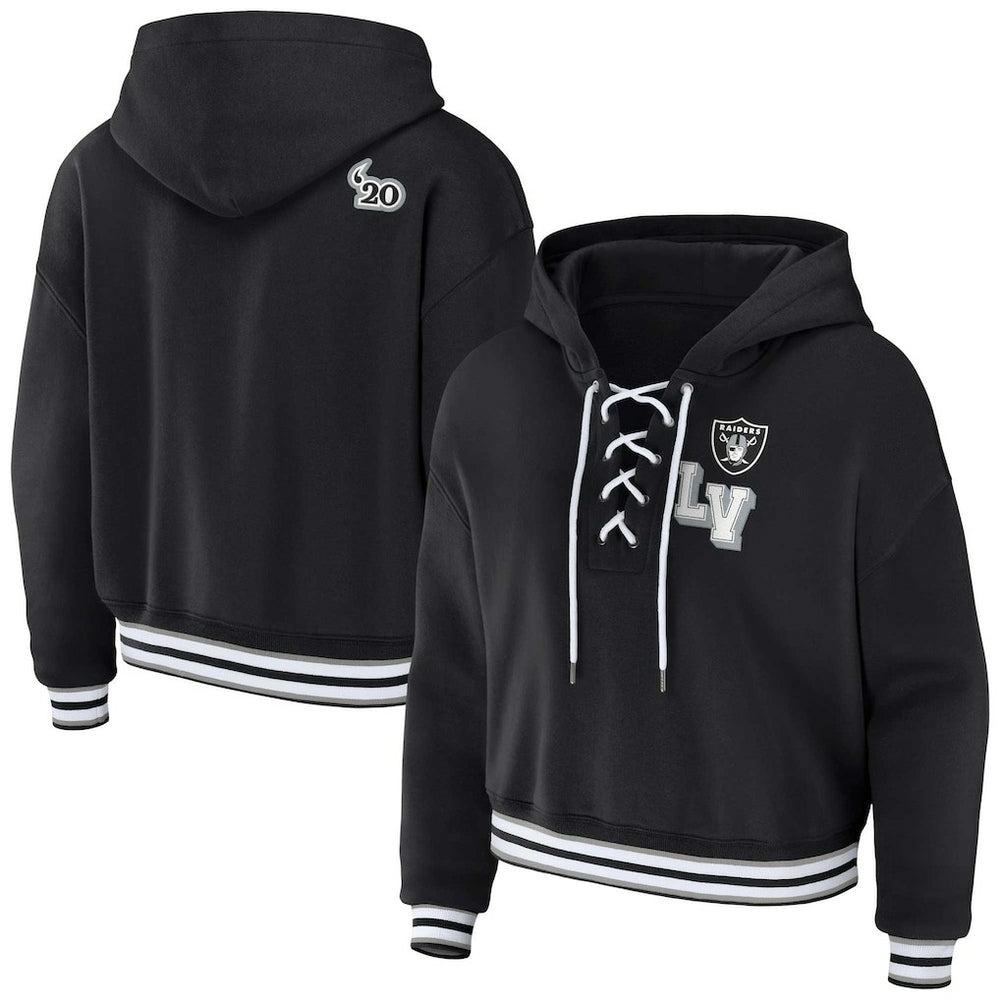 Las Vegas Raiders WEAR by Erin Andrews Women's Lace-Up Pullover Hoodie Black