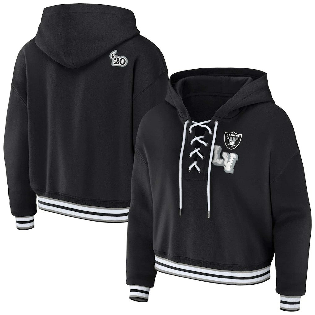 Las Vegas Raiders WEAR by Erin Andrews Women's Lace-Up Pullover Hoodie Black
