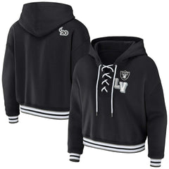 Las Vegas Raiders WEAR by Erin Andrews Women's Lace-Up Pullover Hoodie Black