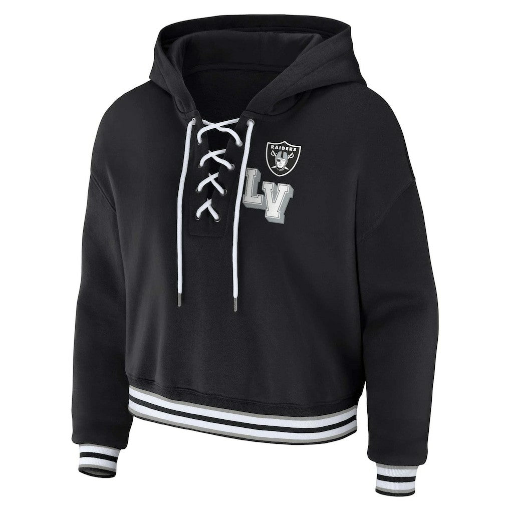 Las Vegas Raiders WEAR by Erin Andrews Women's Lace-Up Pullover Hoodie Black