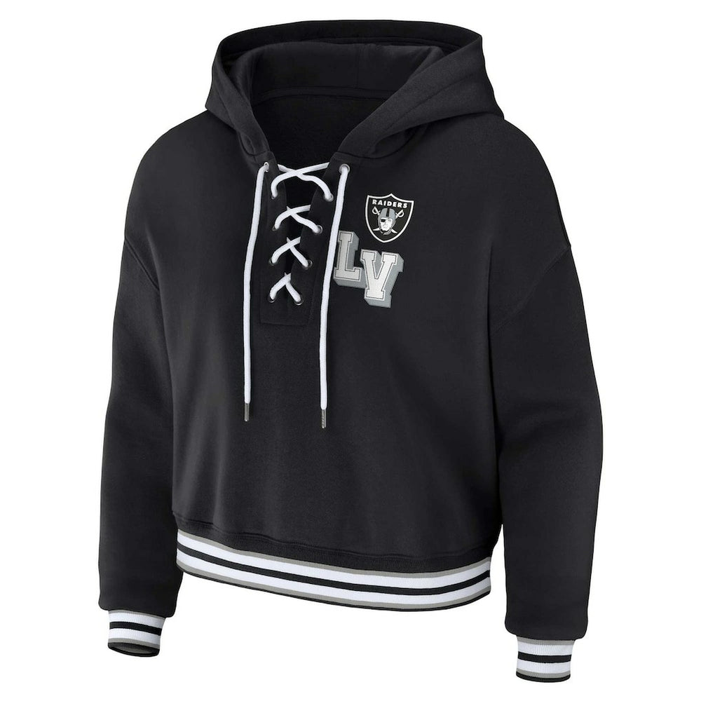 Las Vegas Raiders WEAR by Erin Andrews Women's Lace-Up Pullover Hoodie Black