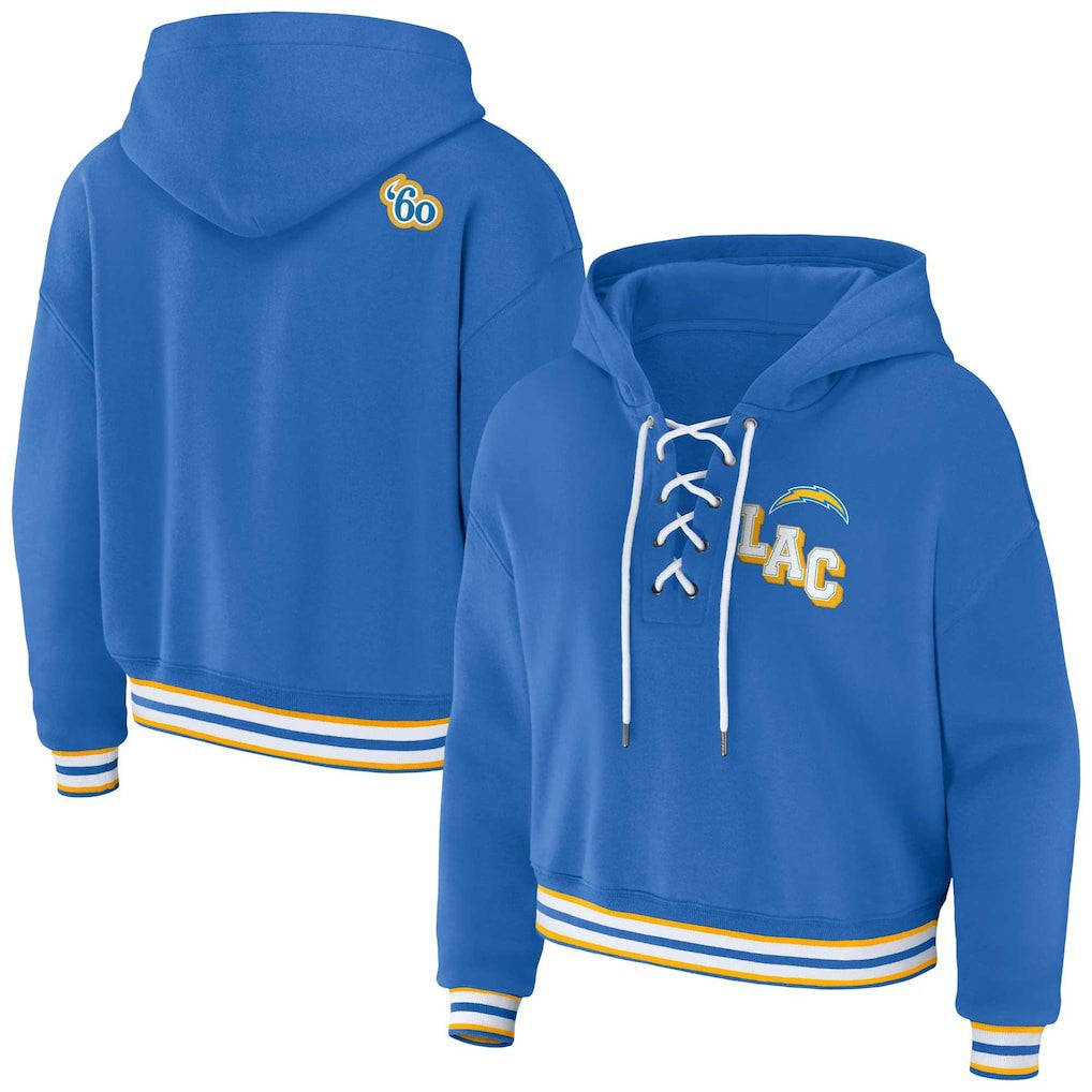 Los Angeles Chargers WEAR by Erin Andrews Women's Lace-Up Pullover Hoodie Powder Blue