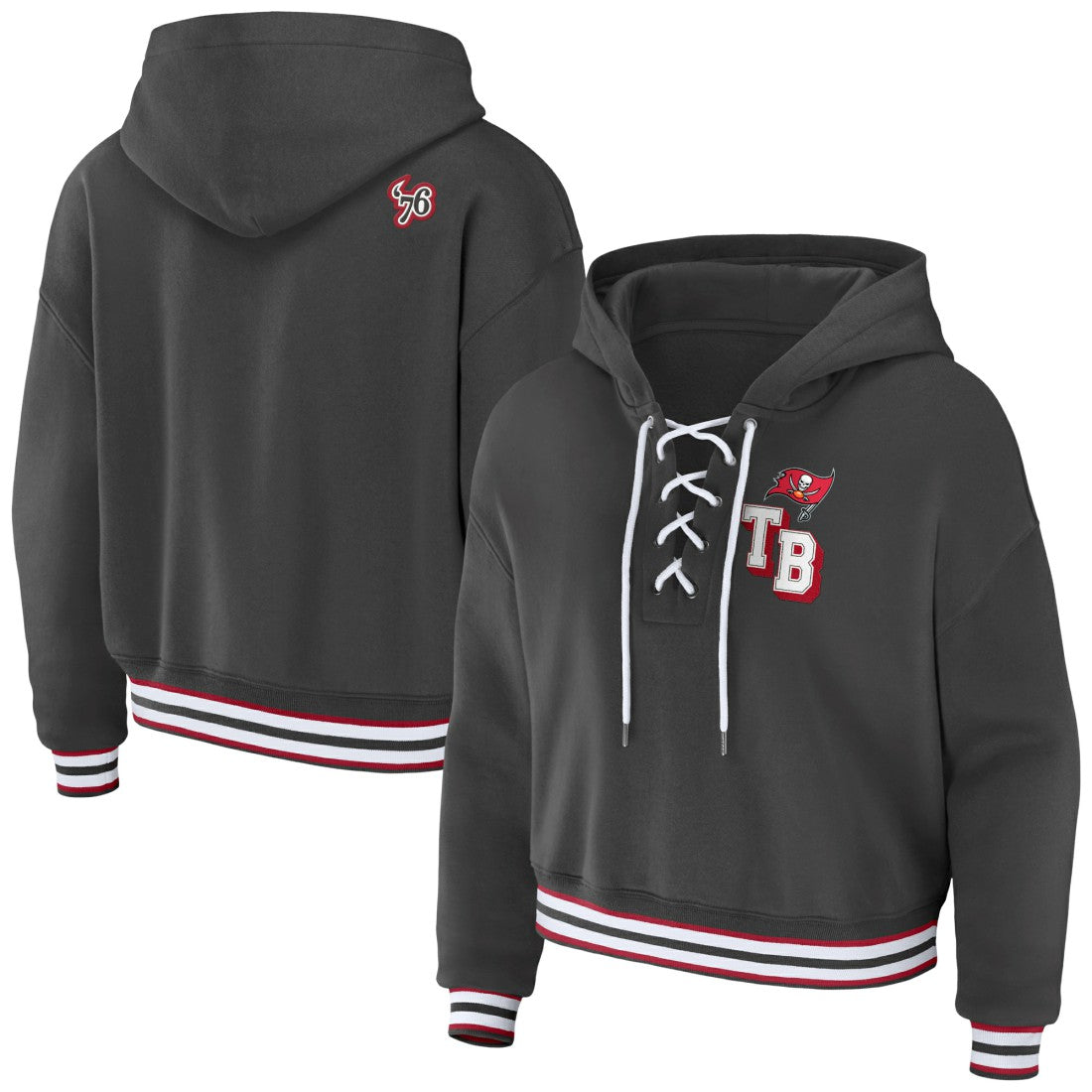 Tampa Bay Buccaneers WEAR by Erin Andrews Women's Lace-Up Pullover Hoodie Pewter