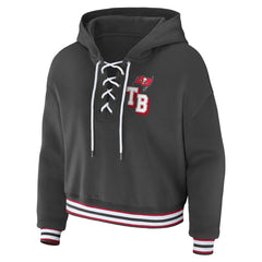 Tampa Bay Buccaneers WEAR by Erin Andrews Women's Lace-Up Pullover Hoodie Pewter