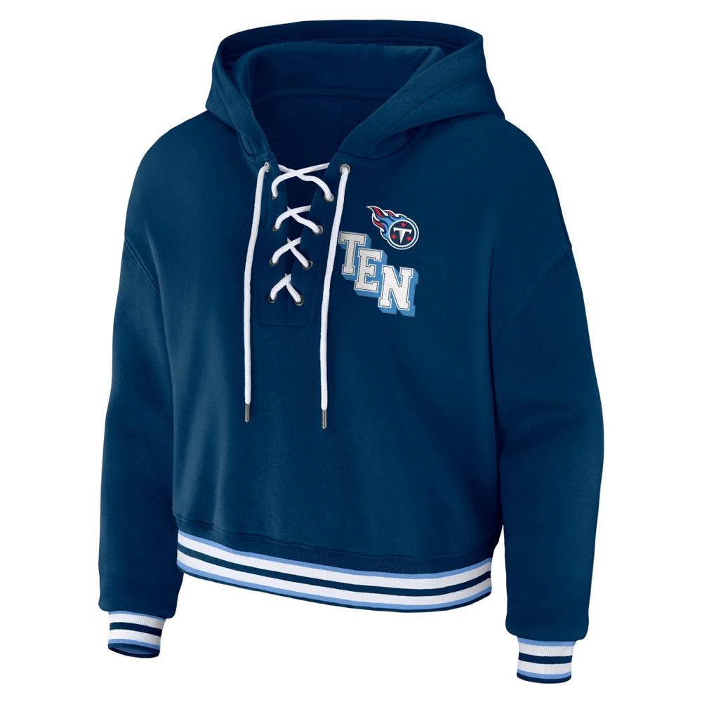 Tennessee Titans WEAR by Erin Andrews Women's Lace-Up Pullover Hoodie Navy