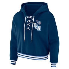 Tennessee Titans WEAR by Erin Andrews Women's Lace-Up Pullover Hoodie Navy