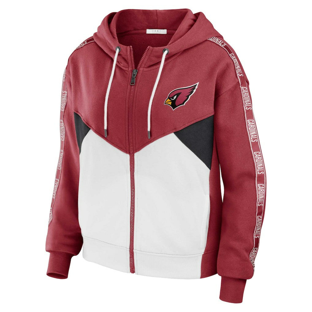 Arizona Cardinals WEAR by Erin Andrews Women's Color Block Light Weight Modest Crop Full-Zip Hoodie Cardinal/White