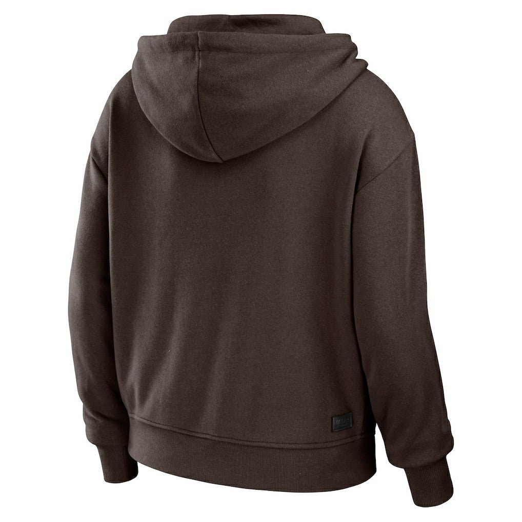 Cleveland Browns WEAR by Erin Andrews Women's Color Block Light Weight Modest Crop Full-Zip Hoodie Brown/White
