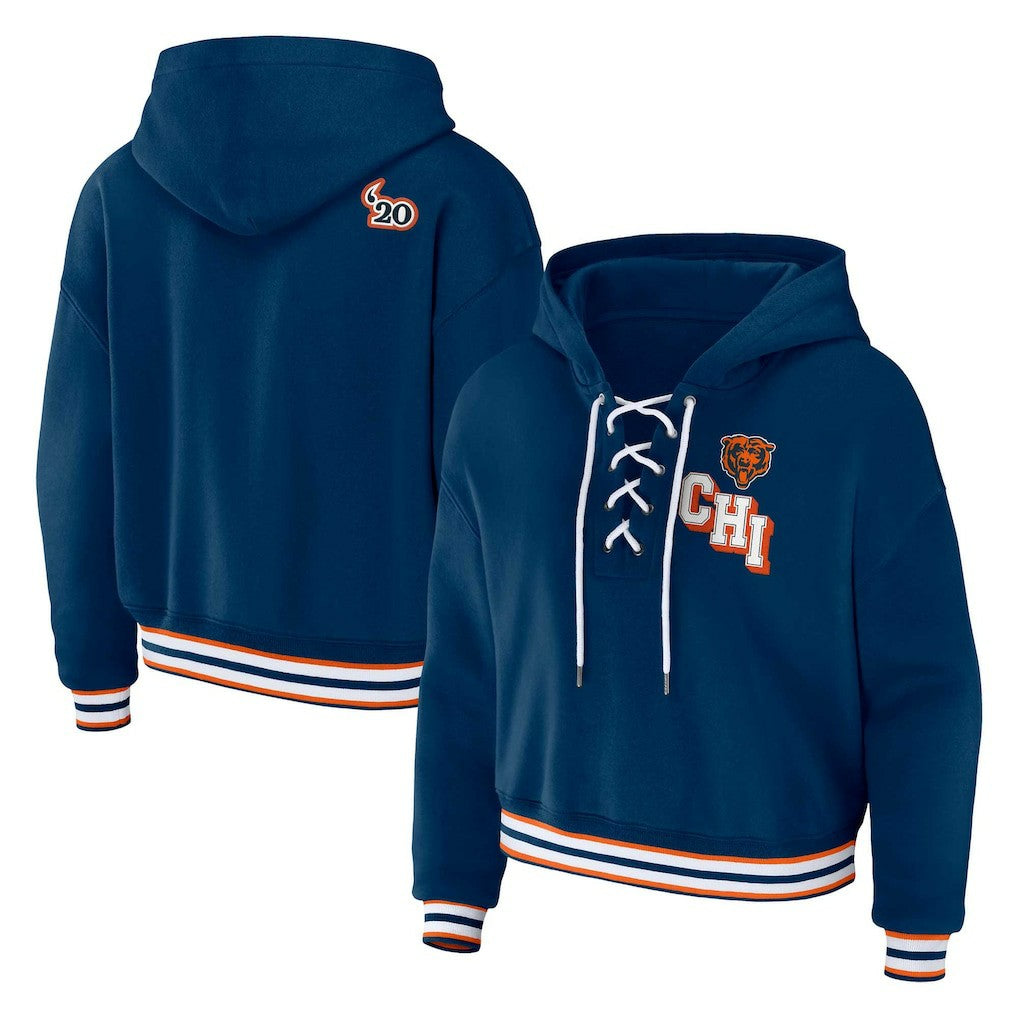 Chicago Bears WEAR by Erin Andrews Women's Plus Size Lace-Up Pullover Hoodie Navy