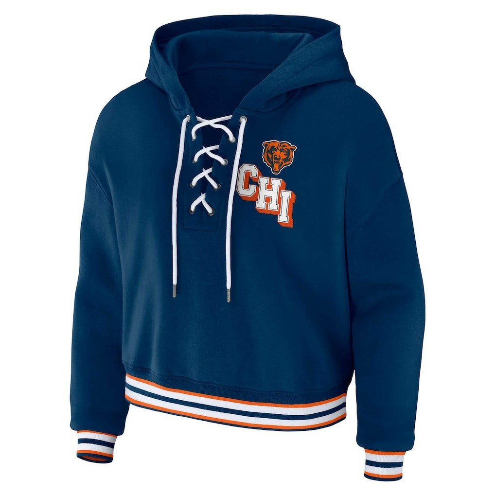 Chicago Bears WEAR by Erin Andrews Women's Plus Size Lace-Up Pullover Hoodie Navy