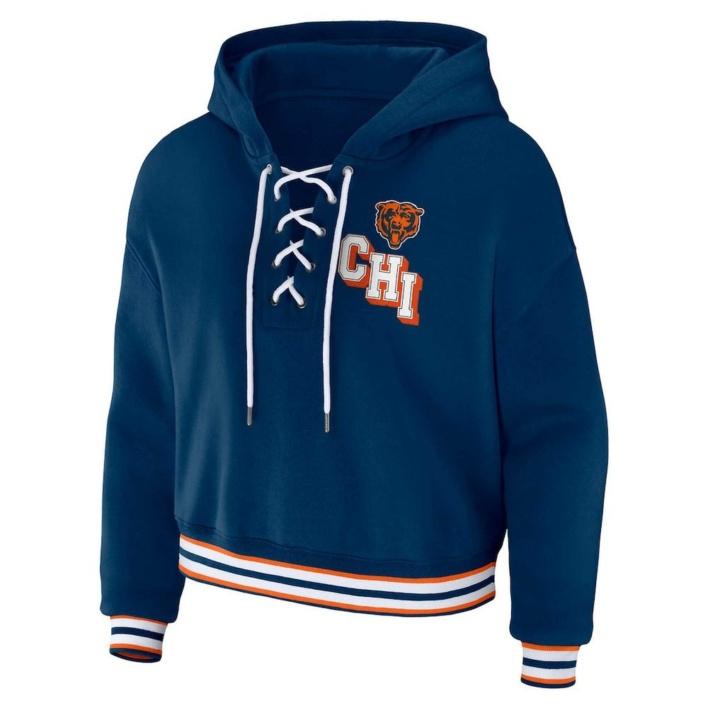 Chicago Bears WEAR by Erin Andrews Women's Plus Size Lace-Up Pullover Hoodie Navy