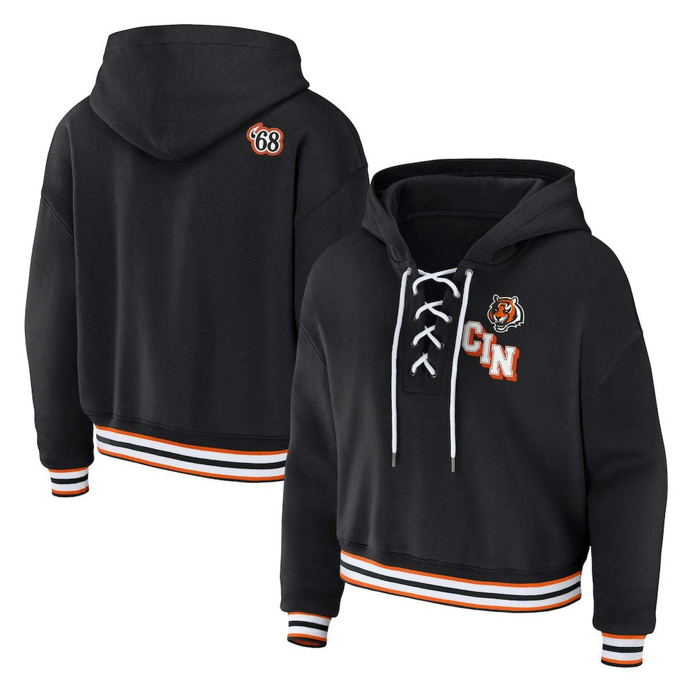 Cincinnati Bengals WEAR by Erin Andrews Women's Plus Size Lace-Up Pullover Hoodie Black