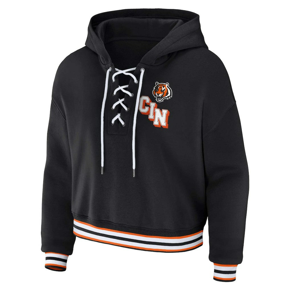 Cincinnati Bengals WEAR by Erin Andrews Women's Plus Size Lace-Up Pullover Hoodie Black