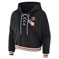 Cincinnati Bengals WEAR by Erin Andrews Women's Plus Size Lace-Up Pullover Hoodie Black