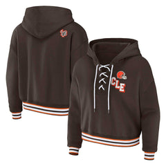 Cleveland Browns WEAR by Erin Andrews Women's Plus Size Lace-Up Pullover Hoodie Brown