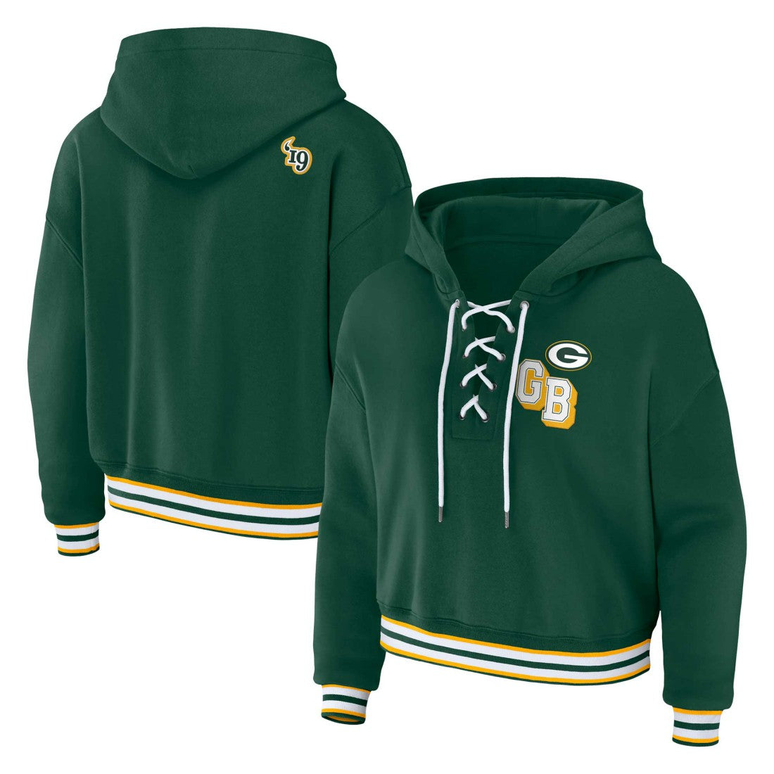 Green Bay Packers WEAR by Erin Andrews Women's Plus Size Lace-Up Pullover Hoodie Green
