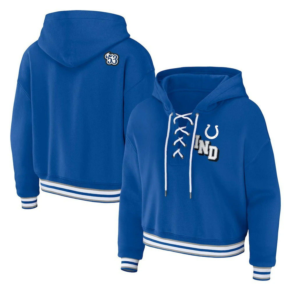 Indianapolis Colts WEAR by Erin Andrews Women's Plus Size Lace-Up Pullover Hoodie Royal