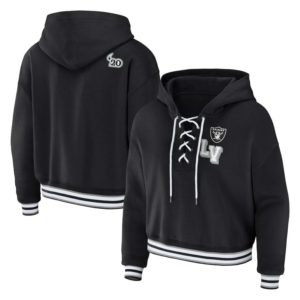 Las Vegas Raiders WEAR by Erin Andrews Women's Plus Size Lace-Up Pullover Hoodie Black