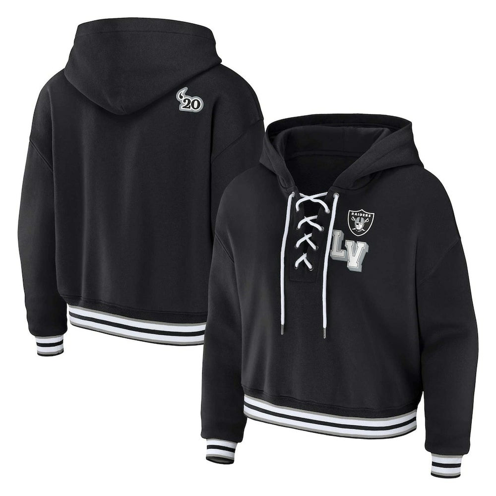 Las Vegas Raiders WEAR by Erin Andrews Women's Plus Size Lace-Up Pullover Hoodie Black