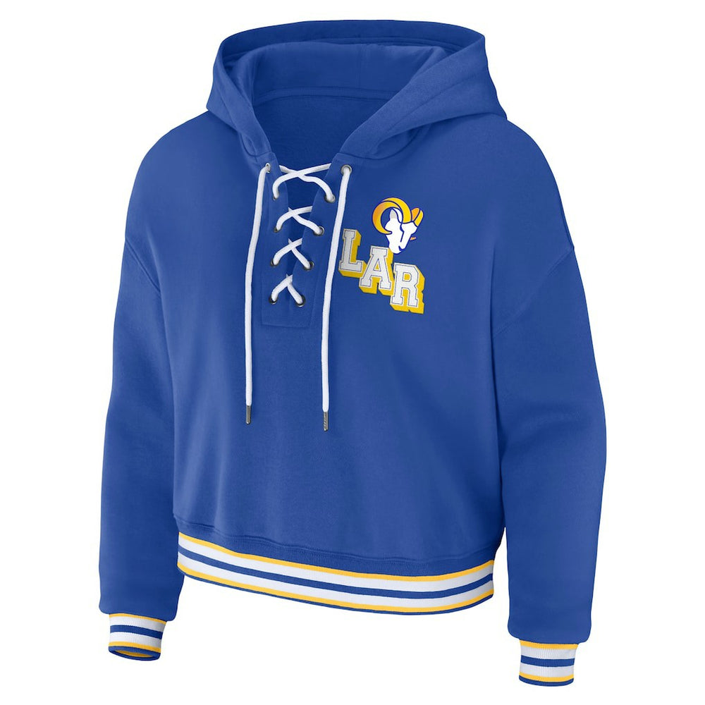 Los Angeles Rams WEAR by Erin Andrews Women's Plus Size Lace-Up Pullover Hoodie Royal