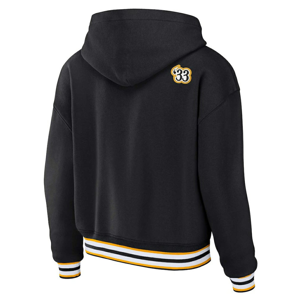 Pittsburgh Steelers WEAR by Erin Andrews Women's Plus Size Lace-Up Pullover Hoodie Black