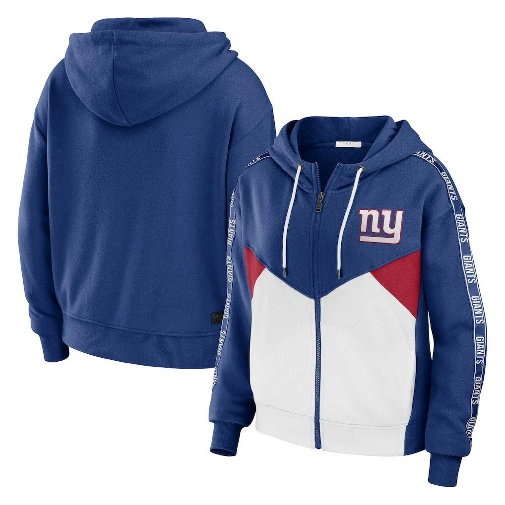 New York Giants WEAR by Erin Andrews Women's Plus Size Color Block Full-Zip Hoodie Royal/White