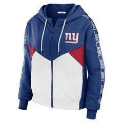 New York Giants WEAR by Erin Andrews Women's Plus Size Color Block Full-Zip Hoodie Royal/White
