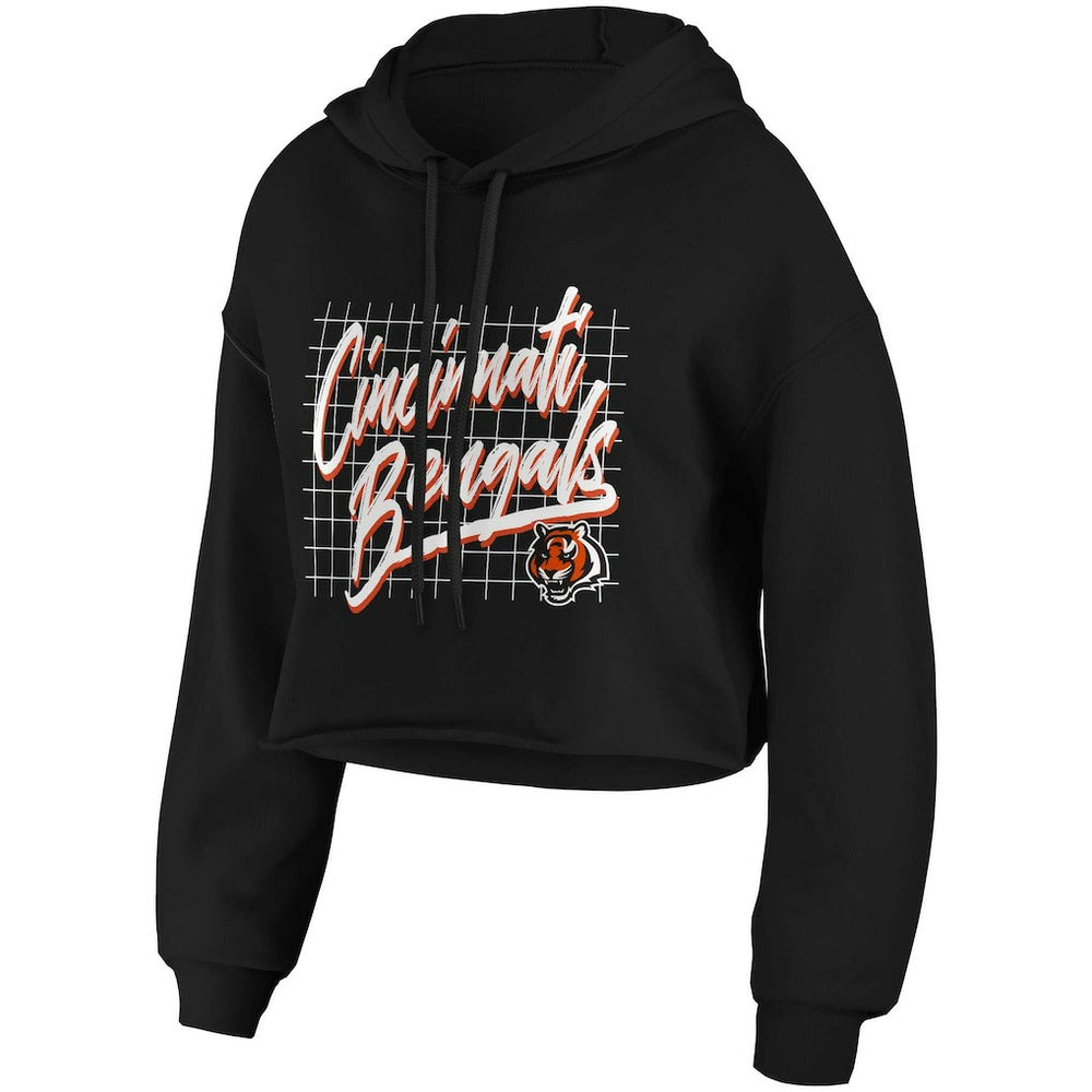 Cincinnati Bengals WEAR by Erin Andrews Women's Domestic Cropped Pullover Hoodie Black
