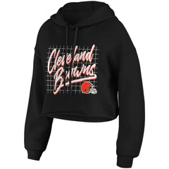 Cleveland Browns WEAR by Erin Andrews Women's Domestic Cropped Pullover Hoodie Black