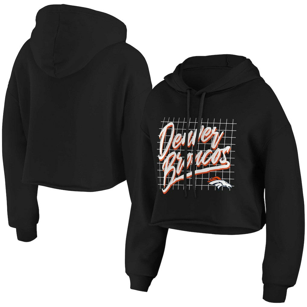 Denver Broncos WEAR by Erin Andrews Women's Domestic Cropped Pullover Hoodie Black