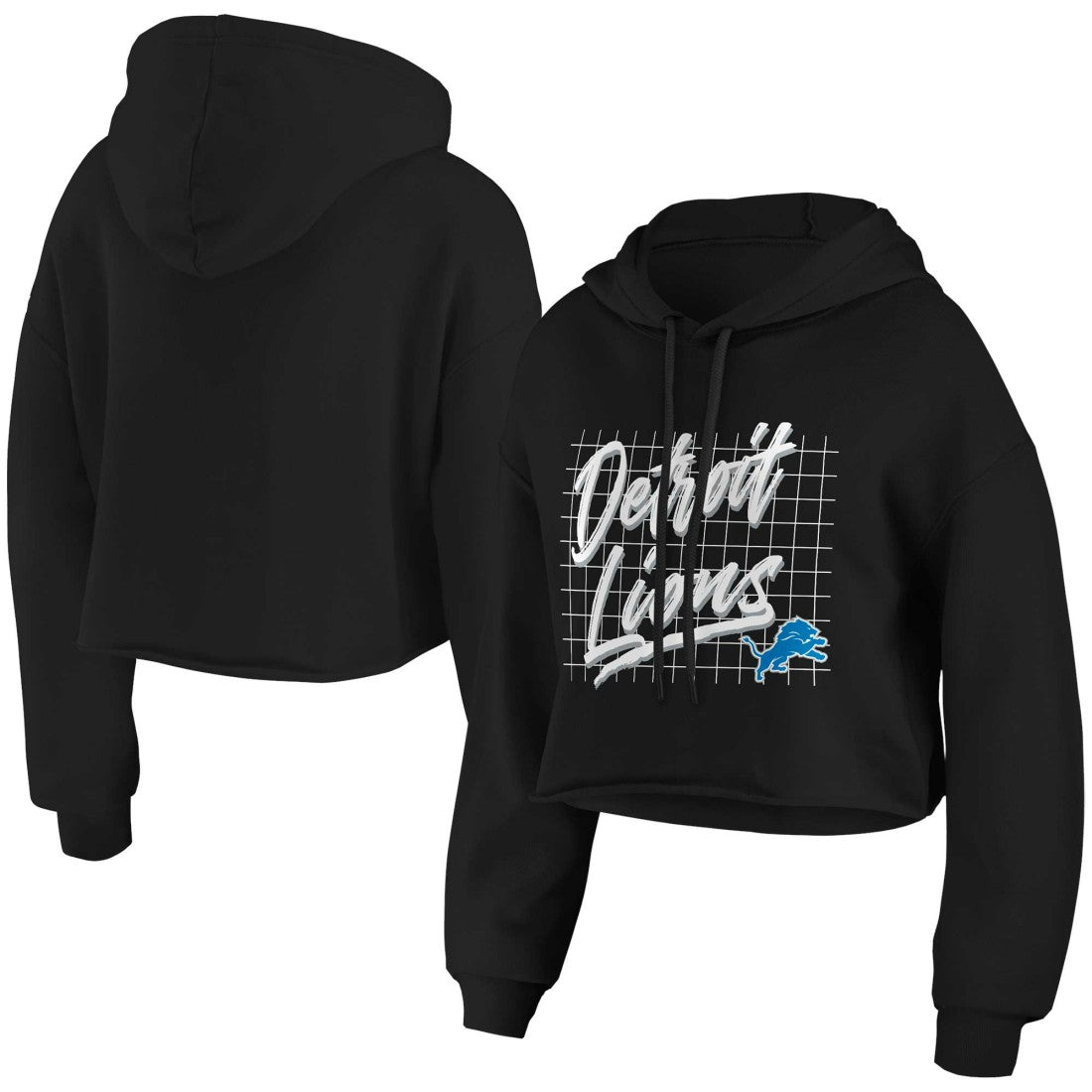 Detroit Lions WEAR by Erin Andrews Women's Domestic Cropped Pullover Hoodie Black