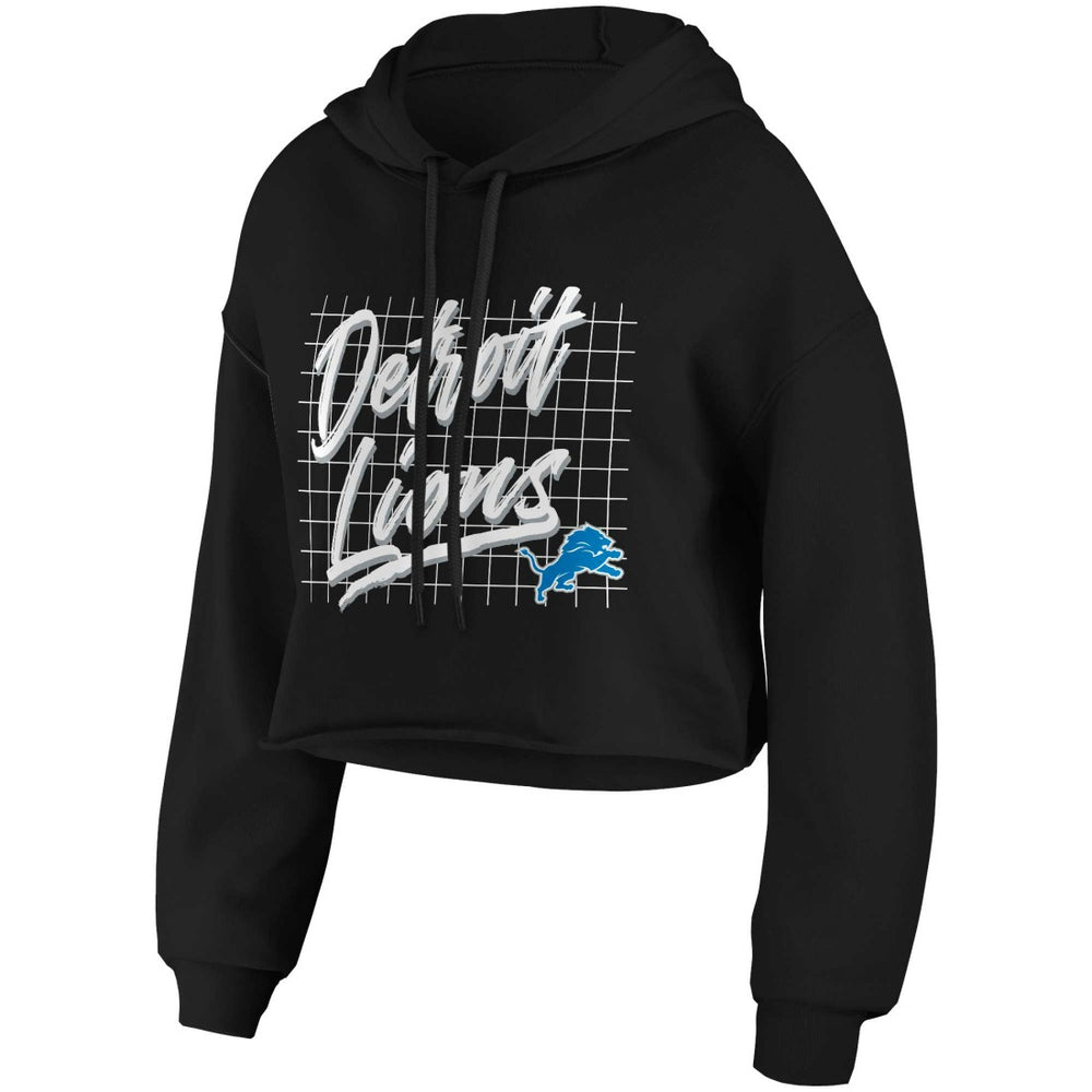Detroit Lions WEAR by Erin Andrews Women's Domestic Cropped Pullover Hoodie Black